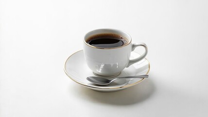 Obraz premium Elegant Close-Up Photograph of Freshly Brewed Black Coffee in a White Porcelain Cup and Saucer