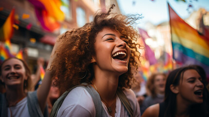 Obraz premium Young people celebrating gay pride outdoors, photography.