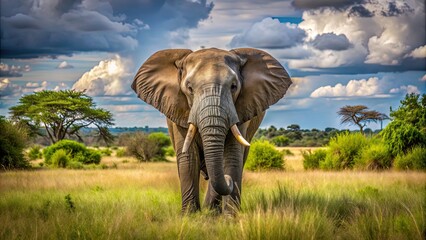 Fototapeta premium An elephant standing majestically in the Kruger National Park savannah, elephant, wildlife, Kruger National Park