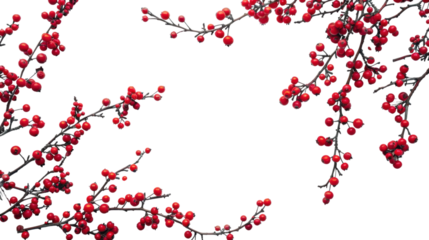 Branches of red berries on transparent background 
