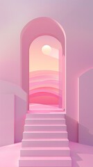 Obraz premium abstract art an archway leads to another world. Simple shapes create a 3D effect with flat illustration and flat colors
