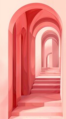abstract art an archway leads to another world. Simple shapes create a 3D effect with flat illustration and flat colors