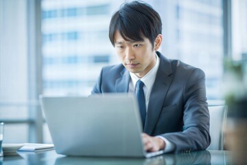 Fototapeta premium オンライン販売データを分析する日本の e コマース ビジネスマン 