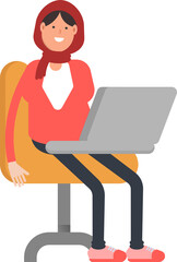 Arab Woman Character Working on Laptop
