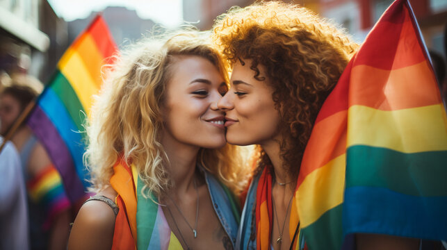 Young people celebrating gay pride outdoors, photography.