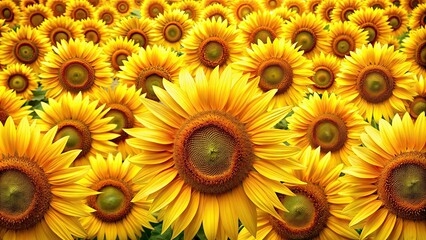 Fototapeta premium A mesmerizing large scale pattern of blooming sunflowers , sunflower, blooms, yellow, field, agriculture, beauty, nature, petals
