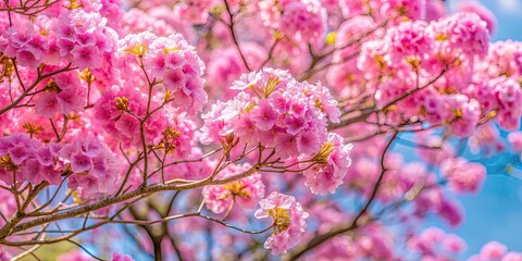 Pink and purple Tabebuia rosea flowers in full bloom , Tabebuia rosea, blossoms, pink, purple, vibrant, exotic, tropical