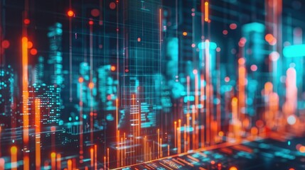 Obraz premium Abstract representation of financial growth with glowing graphs