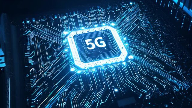 5g technology circuit, glowing blue circuitry