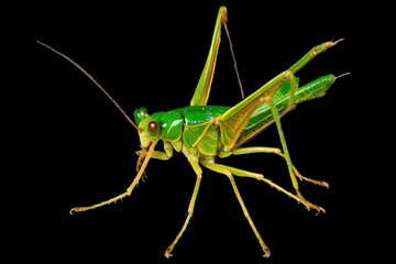 Green and Yellow Grasshopper with Black Background