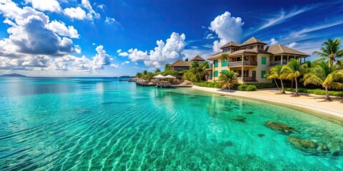 Fototapeta premium Luxurious high-end resort surrounded by crystal clear turquoise waters, resort, high-end, luxury, tropical, paradise