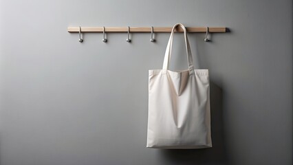 Minimalistic tote bag mockup hanging on a hook for branding designs or merchandise concepts, tote bag, mockup
