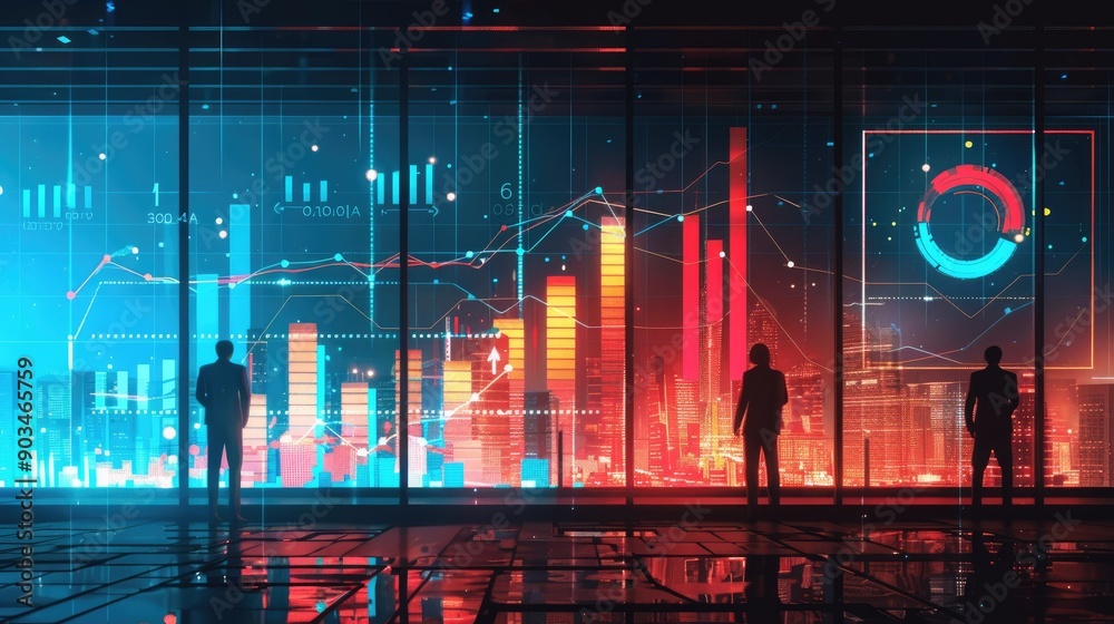 Wall mural digital business development chart with interactive elements