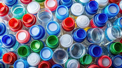 Top view of plastic caps in plastic bottle, plastic, caps,bottle, top view, container, packaging, recyclable