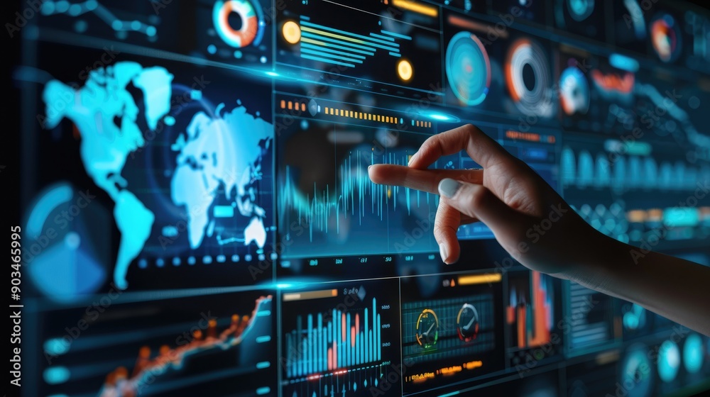 Wall mural digital business development chart with interactive elements