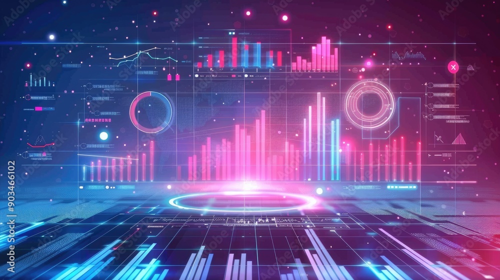 Wall mural digital business development chart with interactive elements
