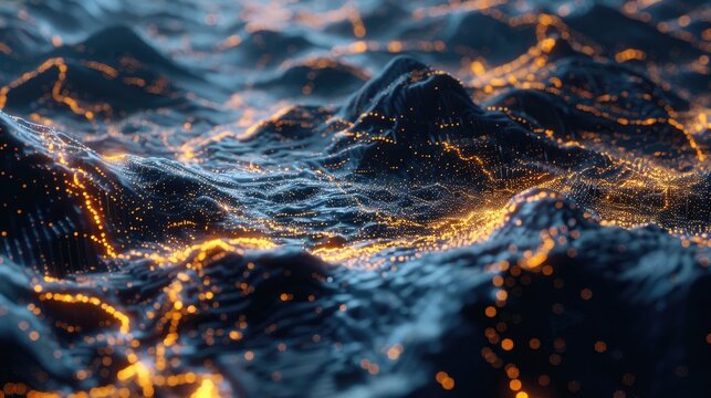 Digital data analysis with dynamic, glowing visuals