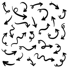 hand drawn Arrows icons Set. arrow icon with various directions. Doodle vector illustration. isolated on a white background