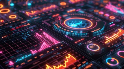 Fototapeta premium Digital financial analysis interface with neon highlights