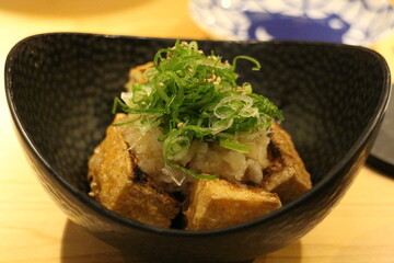 Japanese cuisine : Fried tofu with ponzu sauce in Kyoto, Japan