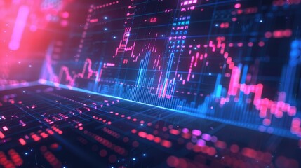 Digital financial analysis interface with neon highlights