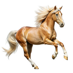 Obraz premium Brown prancing palomino horse isolated on transparent background