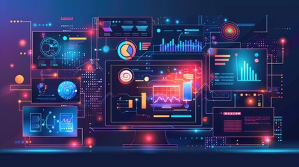Fototapeta premium Digital marketing strategy layout with futuristic elements