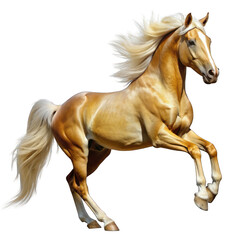 Obraz premium Brown prancing palomino horse isolated on transparent background