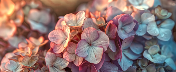 Obraz premium A close-up of a few hydrangea flowers in full bloom, with a few