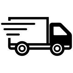 Fast-moving shipping delivery truck line art vector icon. Vector illustration isolated on a white background.