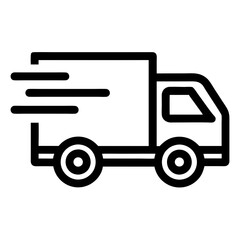Fast-moving shipping delivery truck line art vector icon. Vector illustration isolated on a white background.