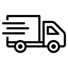 Fast-moving shipping delivery truck line art vector icon. Vector illustration isolated on a white background.