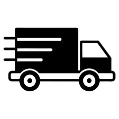Fast-moving shipping delivery truck line art vector icon. Vector illustration isolated on a white background.