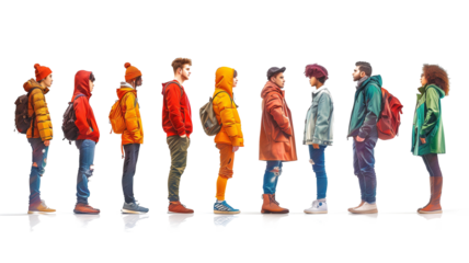 A various people standing against a transparent background, symbolizing unity, teamwork, community, inclusion and collaboration.