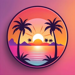 sunset on the beach logo style