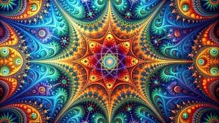 Abstract fractal background with intricate geometric patterns and vibrant colors, fractal, abstract, background, vibrant