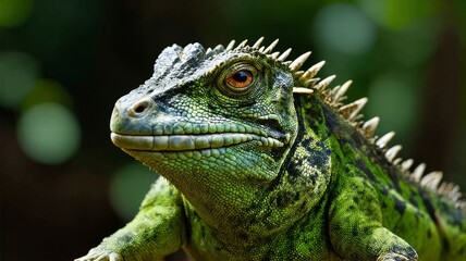 Obraz premium Close-up Photo of a Green Iguana with Detailed Scales in Natural Habitat