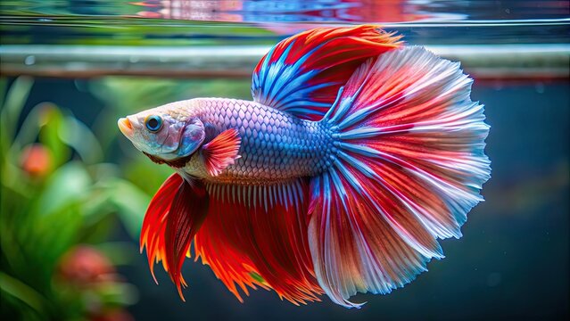 Close-up of a stunning Rosetail Halfmoon Betta fish swimming gracefully in a tank , Betta, Rosetail, Halfmoon, Beautiful