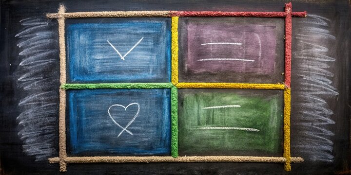 Chalk drawing of the Johari Window for community engagement, chalk, blackboard, Johari Window
