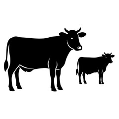Cow silhouettes vector illustration. Black cows on a white background.