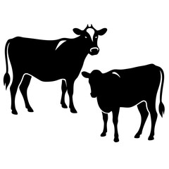 Cow silhouettes vector illustration. Black cows on a white background.