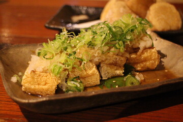 Japanese cuisine : Fried tofu with ponzu sauce in Kyoto, Japan