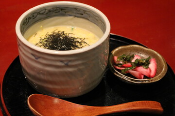 Japanese cuisine : Egg porridge and pickles in Kyoto, Japan