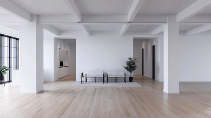 Bright and Airy Minimalist Office Space with Contemporary Furniture Design and Deep Depth of Field
