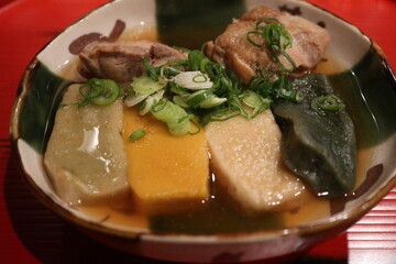 Japanese cuisine : Braised namafu (wheat gluten) and chicken in Kyoto, Japan