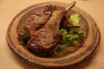Japanese cuisine : Grilled lamb with Japanese pepper in Kyoto, Japan