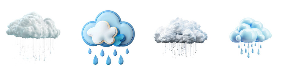 3D Rain Cloud icon, on isolated transparent background