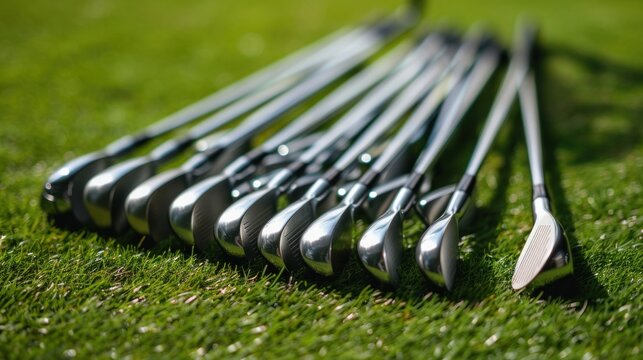 Golf Clubs on Green Grass