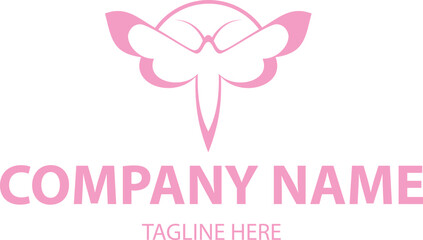 Pink Color Line Art Moth Butterfly Insect Logo Design