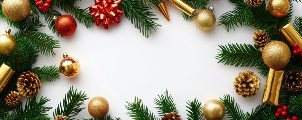 Festive Christmas banner web poster, header for website, colorful decorative decorations. Horizontal format New Year border poster. Xmas holiday background